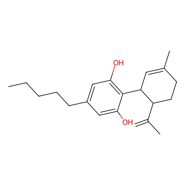 2D Structure of 2-[(6S)-3-methyl-6-prop-1-en-2-ylcyclohex-2-en-1-yl]-5-pentylbenzene-1,3-diol