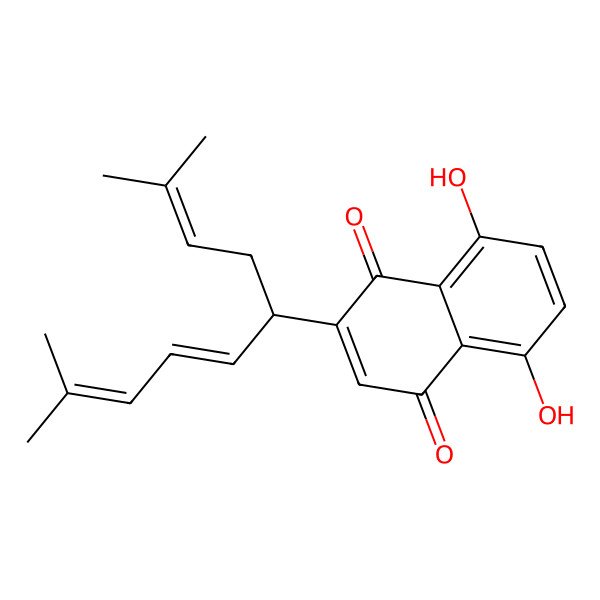 2D Structure of 2-[(6Z)-2,9-dimethyldeca-2,6,8-trien-5-yl]-5,8-dihydroxynaphthalene-1,4-dione