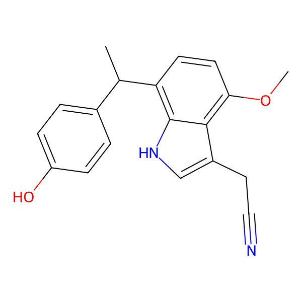 2D Structure of 2-[7-[(1S)-1-(4-hydroxyphenyl)ethyl]-4-methoxy-1H-indol-3-yl]acetonitrile