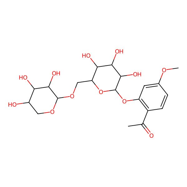 2D Structure of 2-Acetyl-5-methoxyphenyl 6-O-(alpha-L-Arabinopyranosyl)-beta-D-glucopyranoside 2D Structure of 2-Acetyl-5-methoxyphenyl 6-O-(alpha-L-Arabinopyranosyl)-beta-D-glucopyranoside