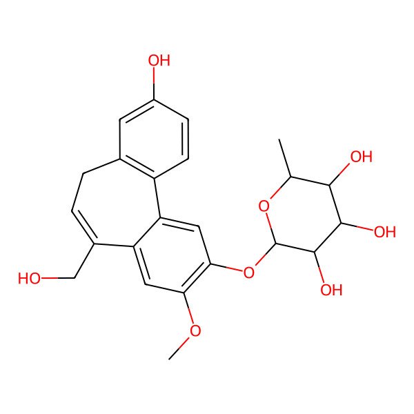 2D Structure of (2S,3R,4R,5R,6S)-2-[[13-hydroxy-8-(hydroxymethyl)-5-methoxy-4-tricyclo[9.4.0.02,7]pentadeca-1(11),2,4,6,8,12,14-heptaenyl]oxy]-6-methyloxane-3,4,5-triol