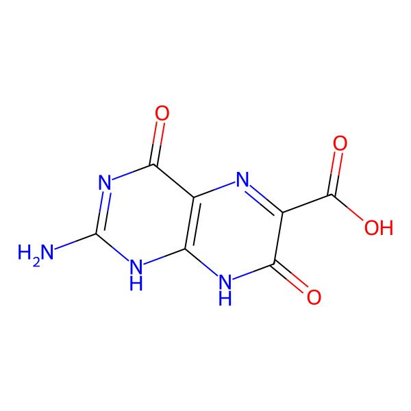 2D Structure of 2-amino-4,7-dioxo-1,8-dihydropteridine-6-carboxylic acid
