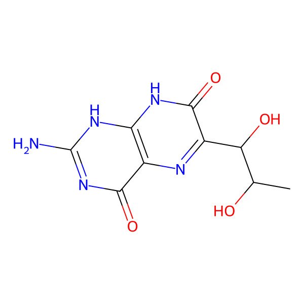 2D Structure of 2-amino-6-(1,2-dihydroxypropyl)-1,8-dihydropteridine-4,7-dione