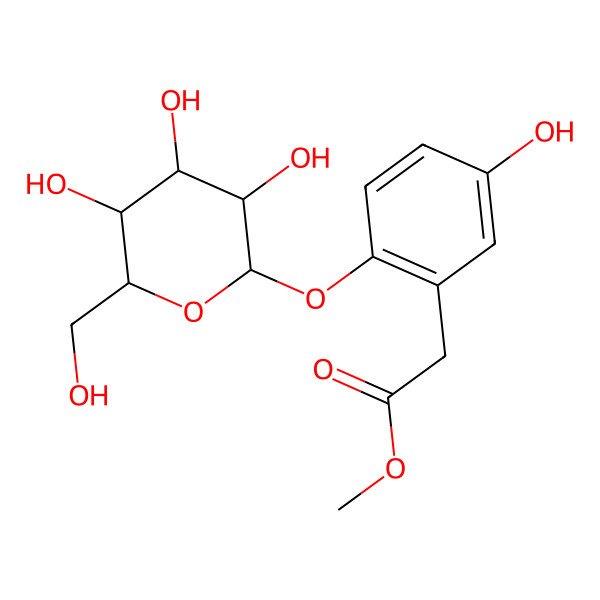 2D Structure of methyl 2-[5-hydroxy-2-[(2S,3R,4S,5S,6R)-3,4,5-trihydroxy-6-(hydroxymethyl)oxan-2-yl]oxyphenyl]acetate