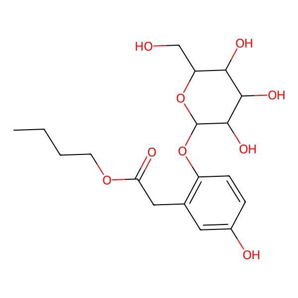 2D Structure of 2-(beta-D-Glucopyranosyloxy)-5-hydroxyphenylacetic acid butyl ester