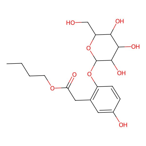 2D Structure of butyl 2-[5-hydroxy-2-[(2S,3R,4S,5S,6R)-3,4,5-trihydroxy-6-(hydroxymethyl)oxan-2-yl]oxyphenyl]acetate