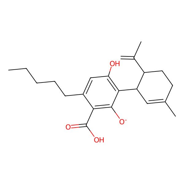 2D Structure of 2-carboxy-5-hydroxy-6-[(6R)-3-methyl-6-prop-1-en-2-ylcyclohex-2-en-1-yl]-3-pentylphenolate