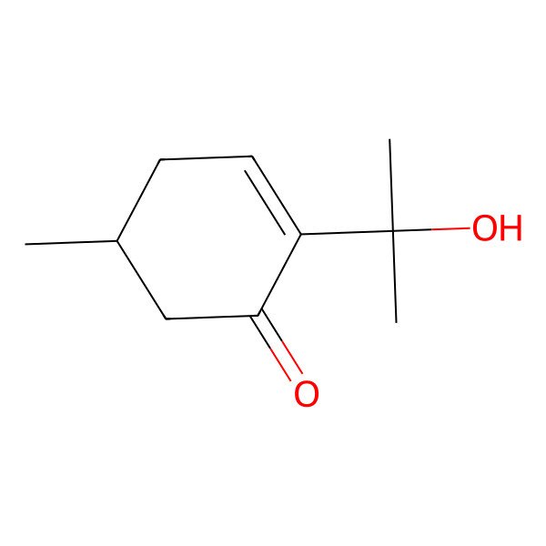 2D Structure of 2-Cyclohexen-1-one, 2-(1-hydroxy-1-methylethyl)-5-methyl-, (5R)- 2D Structure of 2-Cyclohexen-1-one, 2-(1-hydroxy-1-methylethyl)-5-methyl-, (5R)-