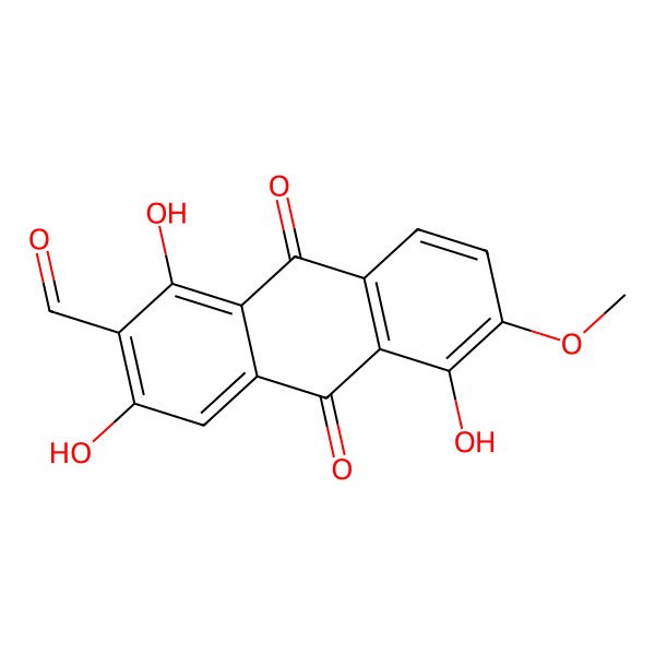 2D Structure of 1,3,5-Trihydroxy-6-methoxy-9,10-dioxoanthracene-2-carbaldehyde