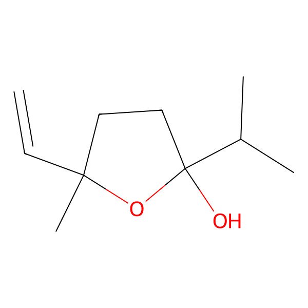 2D Structure of 2-Furanol, 5-ethenyltetrahydro-5-methyl-2-(1-methylethyl)- 2D Structure of 2-Furanol, 5-ethenyltetrahydro-5-methyl-2-(1-methylethyl)-