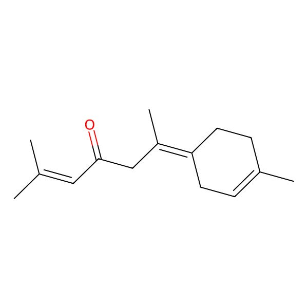 2D Structure of 2-Hepten-4-one, 2-methyl-6-(4-methyl-3-cyclohexen-1-ylidene)-, (6Z)- 2D Structure of 2-Hepten-4-one, 2-methyl-6-(4-methyl-3-cyclohexen-1-ylidene)-, (6Z)-