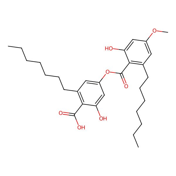 2D Structure of 2-Heptyl-4-[(2-heptyl-6-hydroxy-4-methoxybenzoyl)oxy]-6-hydroxybenzoic acid