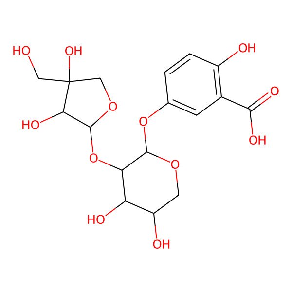 2D Structure of 5-[(2S,3R,4S,5R)-3-[(2S,3R,4R)-3,4-dihydroxy-4-(hydroxymethyl)oxolan-2-yl]oxy-4,5-dihydroxyoxan-2-yl]oxy-2-hydroxybenzoic acid