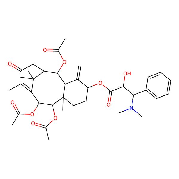 2D Structure of [(1R,2R,3R,5S,8R,9R,10R)-2,9,10-triacetyloxy-8,12,15,15-tetramethyl-4-methylidene-13-oxo-5-tricyclo[9.3.1.03,8]pentadec-11-enyl] (2R,3S)-3-(dimethylamino)-2-hydroxy-3-phenylpropanoate