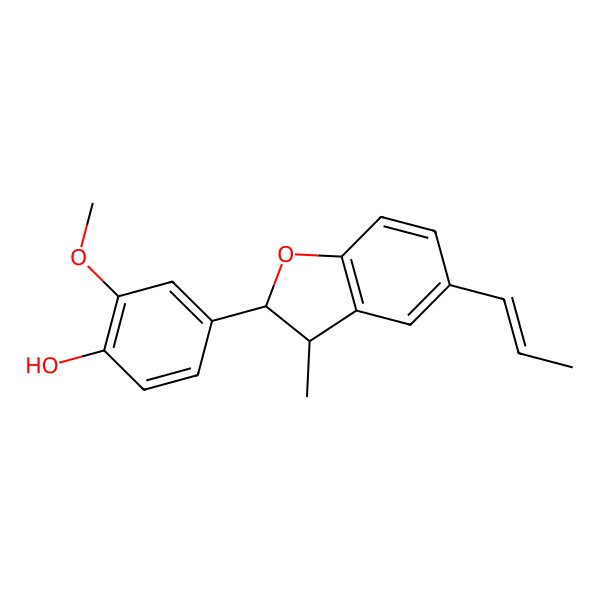 2D Structure of 2-methoxy-4-[(2R,3R)-3-methyl-5-[(E)-prop-1-enyl]-2,3-dihydro-1-benzofuran-2-yl]phenol