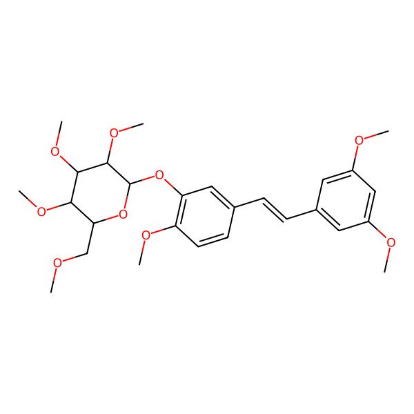 2D Structure of (2S,3R,4S,5R,6R)-2-[5-[(E)-2-(3,5-dimethoxyphenyl)ethenyl]-2-methoxyphenoxy]-3,4,5-trimethoxy-6-(methoxymethyl)oxane