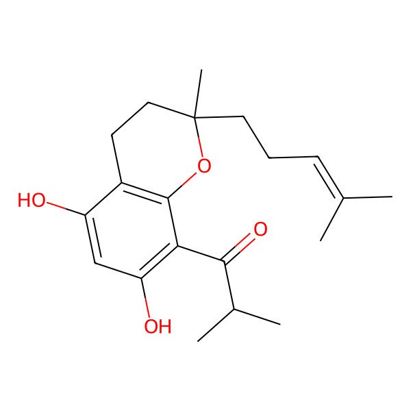 2D Structure of 1-[3,4-Dihydro-5,7-dihydroxy-2-methyl-2-(4-methyl-3-pentenyl)-2 h-1-benzopyran-8-yl]-2-methyl-1-propanone