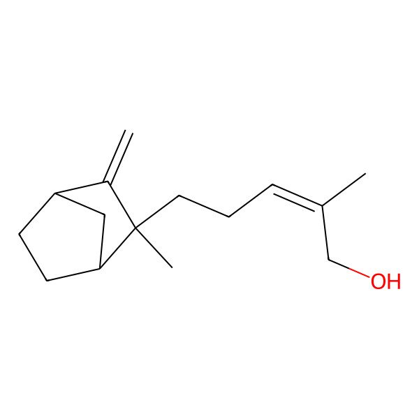 2D Structure of 2-Methyl-5-((1S,2S,4R)-2-methyl-3-methylenebicyclo[2.2.1]heptan-2-yl)pent-2-en-1-ol