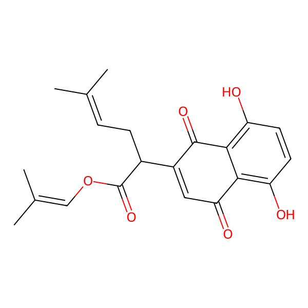 2D Structure of 2-Methylprop-1-enyl 2-(5,8-dihydroxy-1,4-dioxonaphthalen-2-yl)-5-methylhex-4-enoate 2D Structure of 2-Methylprop-1-enyl 2-(5,8-dihydroxy-1,4-dioxonaphthalen-2-yl)-5-methylhex-4-enoate