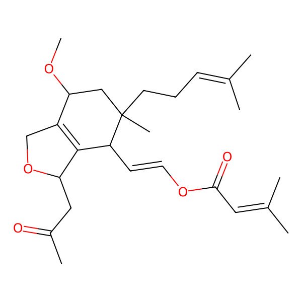 2D Structure of [(E)-2-[(3S,4R,5S,7S)-7-methoxy-5-methyl-5-(4-methylpent-3-enyl)-3-(2-oxopropyl)-3,4,6,7-tetrahydro-1H-2-benzofuran-4-yl]ethenyl] 3-methylbut-2-enoate