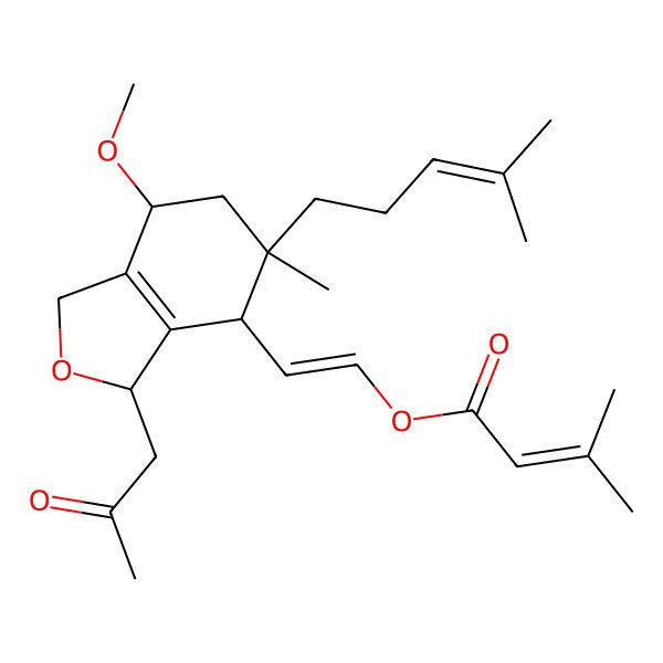 2D Structure of [(E)-2-[(3S,4R,5S,7R)-7-methoxy-5-methyl-5-(4-methylpent-3-enyl)-3-(2-oxopropyl)-3,4,6,7-tetrahydro-1H-2-benzofuran-4-yl]ethenyl] 3-methylbut-2-enoate