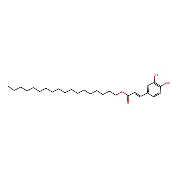 2D Structure of 2-Propenoic acid, 3-(3,4-dihydroxyphenyl)-, octadecyl ester, (E)-; trans-Caffeic acid stearyl ester 2D Structure of 2-Propenoic acid, 3-(3,4-dihydroxyphenyl)-, octadecyl ester, (E)-; trans-Caffeic acid stearyl ester