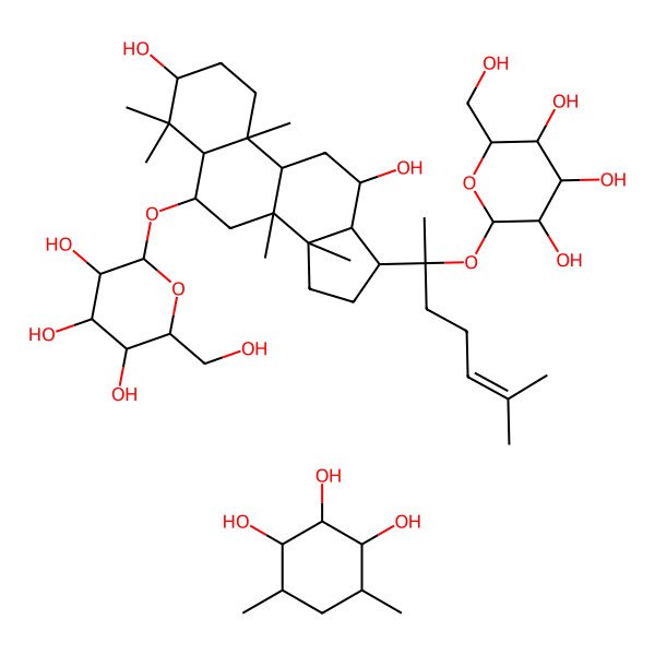 2D Structure of 2-[[3,12-dihydroxy-4,4,8,10,14-pentamethyl-17-[6-methyl-2-[3,4,5-trihydroxy-6-(hydroxymethyl)oxan-2-yl]oxyhept-5-en-2-yl]-2,3,5,6,7,9,11,12,13,15,16,17-dodecahydro-1H-cyclopenta[a]phenanthren-6-yl]oxy]-6-(hydroxymethyl)oxane-3,4,5-triol;4,6-dimethylcyclohexane-1,2,3-triol