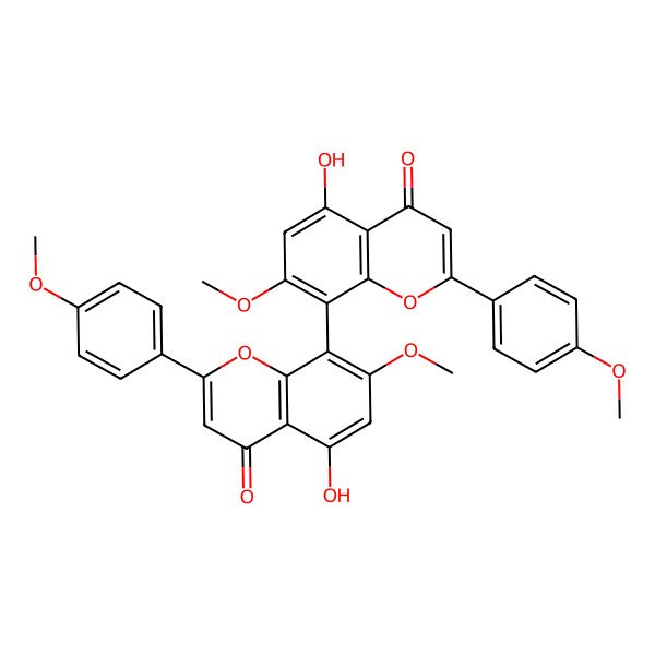 2D Structure of 5-Hydroxy-8-[5-hydroxy-7-methoxy-2-(4-methoxyphenyl)-4-oxochromen-8-yl]-7-methoxy-2-(4-methoxyphenyl)chromen-4-one