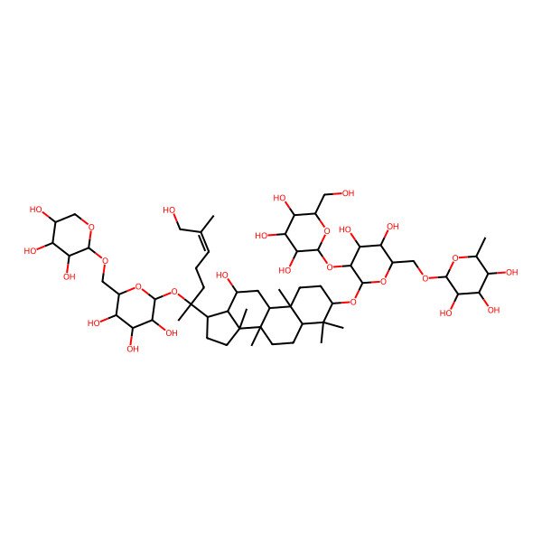 2D Structure of (2R,3R,4R,5S,6S)-2-[[(2R,3S,4S,5R,6R)-3,4-dihydroxy-6-[[12-hydroxy-17-[(E)-7-hydroxy-6-methyl-2-[(2S,3R,4S,5S,6R)-3,4,5-trihydroxy-6-[[(2R,3R,4S,5R)-3,4,5-trihydroxyoxan-2-yl]oxymethyl]oxan-2-yl]oxyhept-5-en-2-yl]-4,4,8,10,14-pentamethyl-2,3,5,6,7,9,11,12,13,15,16,17-dodecahydro-1H-cyclopenta[a]phenanthren-3-yl]oxy]-5-[(2S,3R,4S,5S,6R)-3,4,5-trihydroxy-6-(hydroxymethyl)oxan-2-yl]oxyoxan-2-yl]methoxy]-6-methyloxane-3,4,5-triol