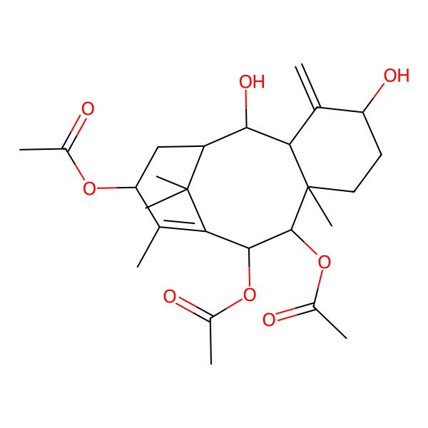 2D Structure of [(2R,3R,5S,8R,9R,10R,13S)-9,10-diacetyloxy-2,5-dihydroxy-8,12,15,15-tetramethyl-4-methylidene-13-tricyclo[9.3.1.03,8]pentadec-11-enyl] acetate