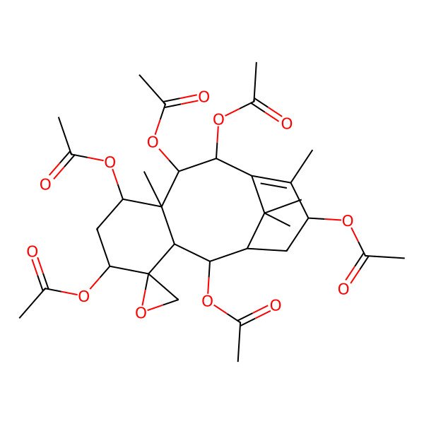 2D Structure of [(1'R,2'R,3'R,5'S,7'S,8'S,9'R,10'R,13'S)-2',5',7',9',10'-pentaacetyloxy-8',12',15',15'-tetramethylspiro[oxirane-2,4'-tricyclo[9.3.1.03,8]pentadec-11-ene]-13'-yl] acetate