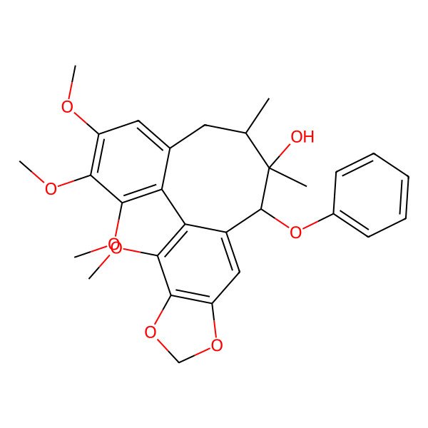 2D Structure of (9S,10S,11S)-3,4,5,19-tetramethoxy-9,10-dimethyl-11-phenoxy-15,17-dioxatetracyclo[10.7.0.02,7.014,18]nonadeca-1(19),2,4,6,12,14(18)-hexaen-10-ol