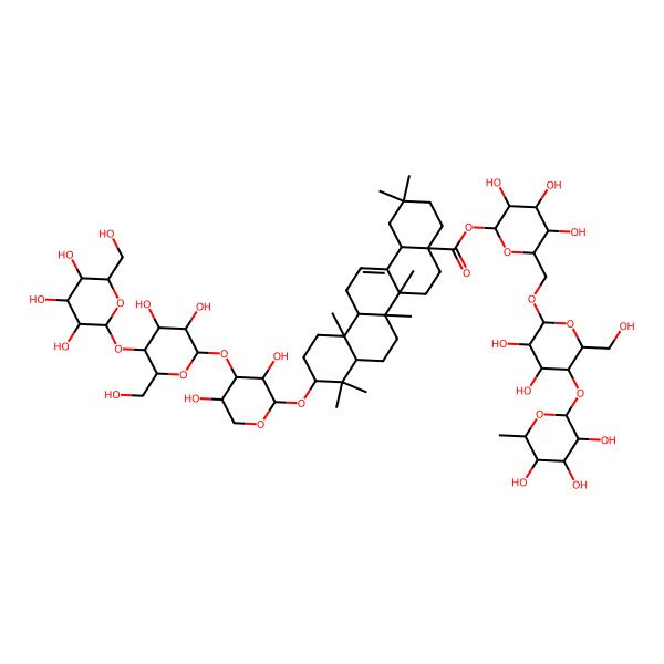 2D Structure of [(2S,3R,4S,5S,6R)-6-[[(2R,3R,4R,5S,6R)-3,4-dihydroxy-6-(hydroxymethyl)-5-[(2S,3R,4R,5R,6S)-3,4,5-trihydroxy-6-methyloxan-2-yl]oxyoxan-2-yl]oxymethyl]-3,4,5-trihydroxyoxan-2-yl] (4aS,6aR,6aS,6bR,8aR,10S,12aR,14bS)-10-[(2R,3R,4S,5S)-4-[(2S,3R,4R,5S,6R)-3,4-dihydroxy-6-(hydroxymethyl)-5-[(2S,3R,4S,5S,6R)-3,4,5-trihydroxy-6-(hydroxymethyl)oxan-2-yl]oxyoxan-2-yl]oxy-3,5-dihydroxyoxan-2-yl]oxy-2,2,6a,6b,9,9,12a-heptamethyl-1,3,4,5,6,6a,7,8,8a,10,11,12,13,14b-tetradecahydropicene-4a-carboxylate