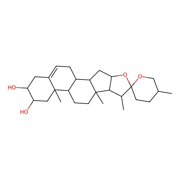 2D Structure of (1S,2S,4S,6R,7S,8R,9S,12S,13R,15R)-5',7,9,13-tetramethylspiro[5-oxapentacyclo[10.8.0.02,9.04,8.013,18]icos-18-ene-6,2'-oxane]-15,16-diol