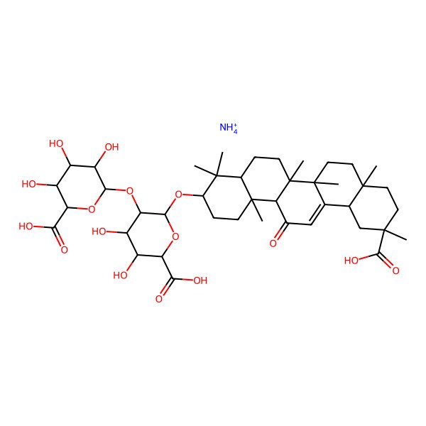2D Structure of azanium;(2S,3S,4S,5R,6R)-6-[(2S,3R,4S,5S,6S)-2-[[(3S,6aR,6bS,8aS,11S,12aR,14aR,14bS)-11-carboxy-4,4,6a,6b,8a,11,14b-heptamethyl-14-oxo-2,3,4a,5,6,7,8,9,10,12,12a,14a-dodecahydro-1H-picen-3-yl]oxy]-6-carboxy-4,5-dihydroxyoxan-3-yl]oxy-3,4,5-trihydroxyoxane-2-carboxylic acid