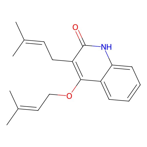 2D Structure of 2(1H)-Quinolinone, 3-(3-methyl-2-butenyl)-4-[(3-methyl-2-butenyl)oxy]-