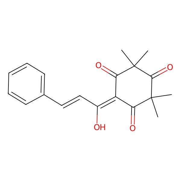 2D Structure of 2,2,4,4-Tetramethyl-6-(1-oxo-3-phenylprop-2-enyl)-cyclohexane-1,3,5-trione
