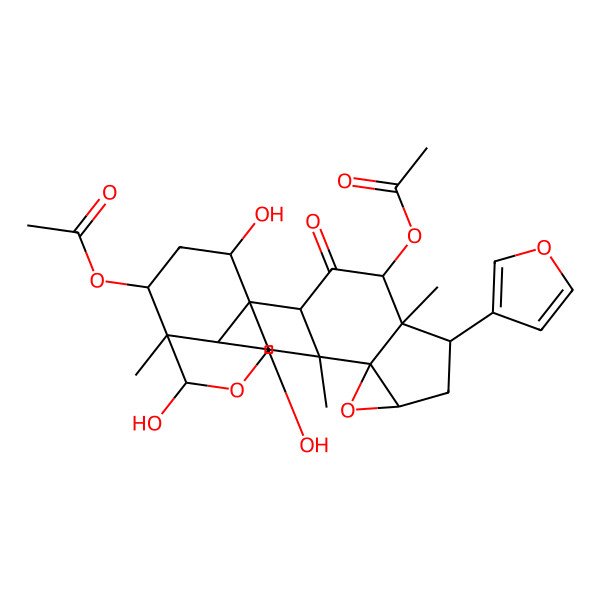 2D Structure of [(1S,2R,4R,5R,6S,8R,10S,11S,12R,14R,15R,19S)-4-acetyloxy-6-(furan-3-yl)-12,16,19-trihydroxy-5,11,15-trimethyl-3-oxo-9,17-dioxahexacyclo[13.3.3.01,14.02,11.05,10.08,10]henicosan-21-yl] acetate