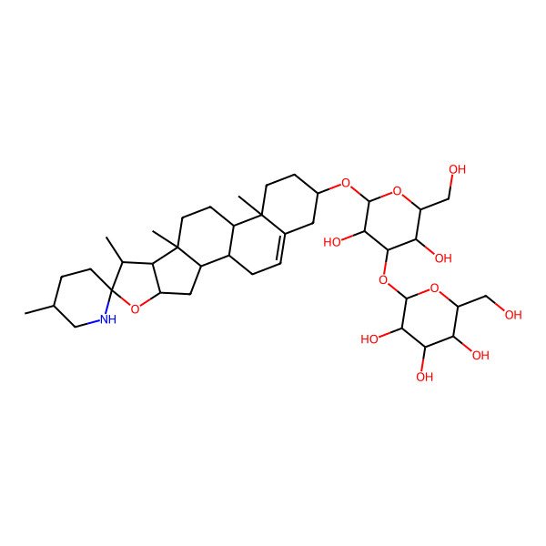 2D Structure of (2S,3R,4S,5S,6R)-2-[(2R,3S,4S,5R,6R)-3,5-dihydroxy-2-(hydroxymethyl)-6-[(9S,13R,16S)-5',7,9,13-tetramethylspiro[5-oxapentacyclo[10.8.0.02,9.04,8.013,18]icos-18-ene-6,2'-piperidine]-16-yl]oxyoxan-4-yl]oxy-6-(hydroxymethyl)oxane-3,4,5-triol