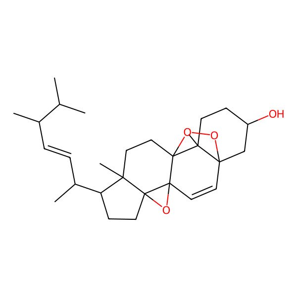 2D Structure of (22E)-5alpha,9alpha-Epidioxy-8alpha,14alpha-epoxyergosta-6,22-diene-3beta-ol 2D Structure of (22E)-5alpha,9alpha-Epidioxy-8alpha,14alpha-epoxyergosta-6,22-diene-3beta-ol