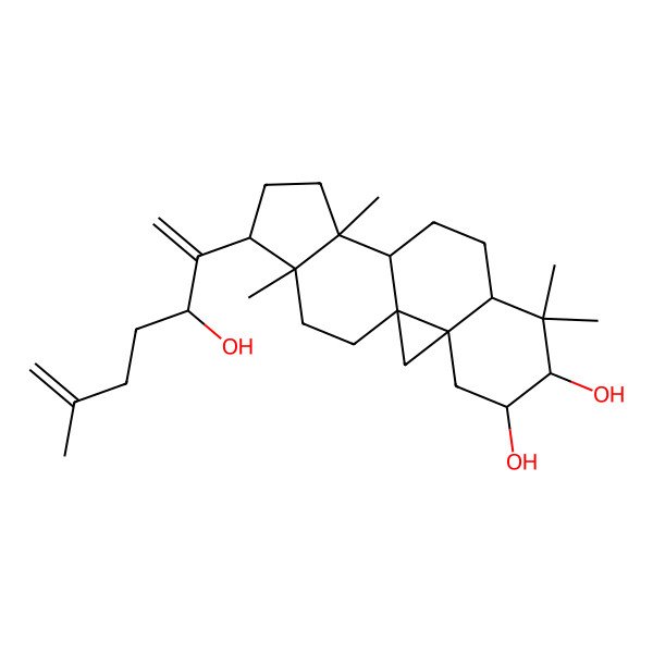 2D Structure of (1S,3S,5R,6R,8R,11S,12S,15S,16R)-15-[(3R)-3-hydroxy-6-methylhepta-1,6-dien-2-yl]-7,7,12,16-tetramethylpentacyclo[9.7.0.01,3.03,8.012,16]octadecane-5,6-diol