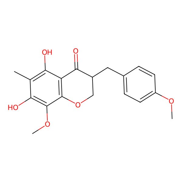 2D Structure of 2,3-Dihydro-3beta-(4-methoxybenzyl)-6-methyl-8-methoxy-5,7-dihydroxy-4H-1-benzopyran-4-one 2D Structure of 2,3-Dihydro-3beta-(4-methoxybenzyl)-6-methyl-8-methoxy-5,7-dihydroxy-4H-1-benzopyran-4-one