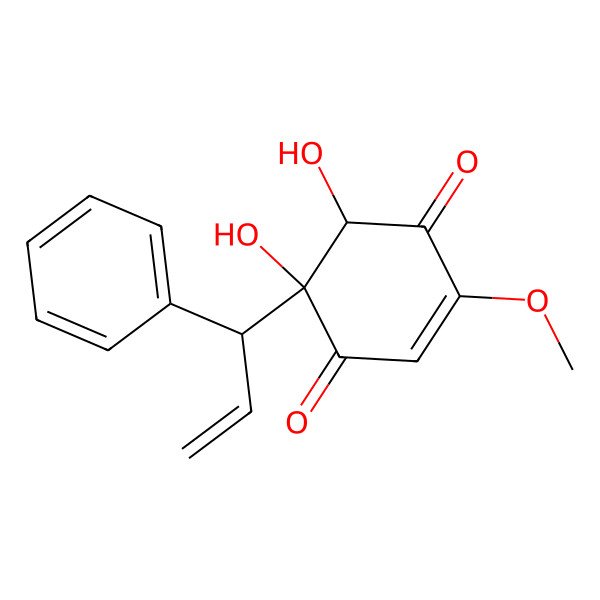 2D Structure of 2,3-Dihydroxy-2-(1-phenyl-2-propenyl)-5-methoxy-5-cyclohexene-1,4-dione