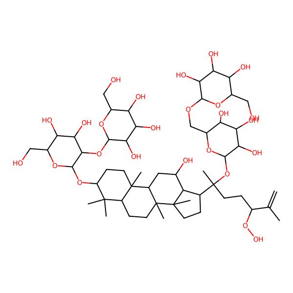 2D Structure of (3I(2),12I(2))-20-[(6-O-I(2)-D-Glucopyranosyl-I(2)-D-glucopyranosyl)oxy]-24-hydroperoxy-12-hydroxydammar-25-en-3-yl 2-O-I(2)-D-glucopyranosyl-I(2)-D-glucopyranoside