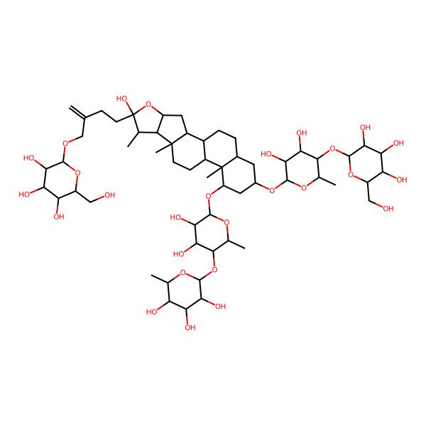 2D Structure of 2-[6-[[(6R,9S,13S)-16-[3,4-dihydroxy-6-methyl-5-[3,4,5-trihydroxy-6-(hydroxymethyl)oxan-2-yl]oxyoxan-2-yl]oxy-6-hydroxy-7,9,13-trimethyl-6-[3-[[3,4,5-trihydroxy-6-(hydroxymethyl)oxan-2-yl]oxymethyl]but-3-enyl]-5-oxapentacyclo[10.8.0.02,9.04,8.013,18]icosan-14-yl]oxy]-4,5-dihydroxy-2-methyloxan-3-yl]oxy-6-methyloxane-3,4,5-triol