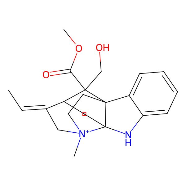 2D Structure of methyl (1S,9S,13E,15S)-13-ethylidene-18-(hydroxymethyl)-15-methyl-8-aza-15-azoniapentacyclo[10.5.1.01,9.02,7.09,15]octadeca-2,4,6-triene-18-carboxylate