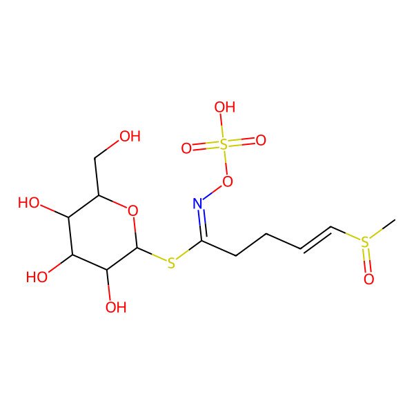 2D Structure of [(2S,3R,4S,5S,6R)-3,4,5-trihydroxy-6-(hydroxymethyl)oxan-2-yl] (E)-5-methylsulfinyl-N-sulfooxypent-4-enimidothioate