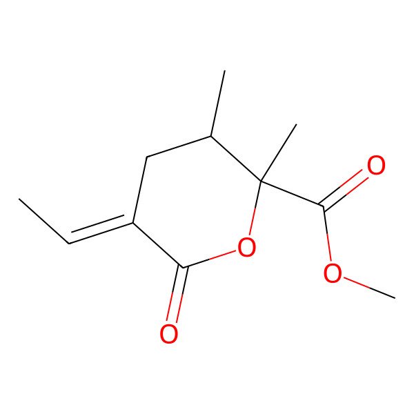 2D Structure of methyl (2S,3R,5E)-5-ethylidene-2,3-dimethyl-6-oxooxane-2-carboxylate