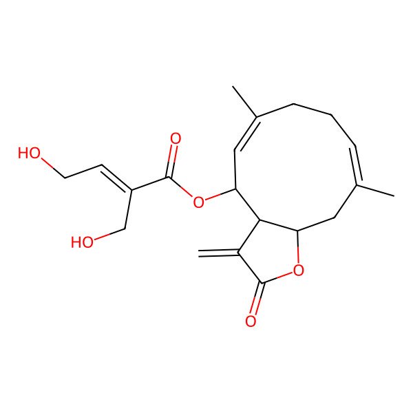 2D Structure of [(3aR,4S,5E,9E,11aS)-6,10-dimethyl-3-methylidene-2-oxo-3a,4,7,8,11,11a-hexahydrocyclodeca[b]furan-4-yl] (E)-4-hydroxy-2-(hydroxymethyl)but-2-enoate