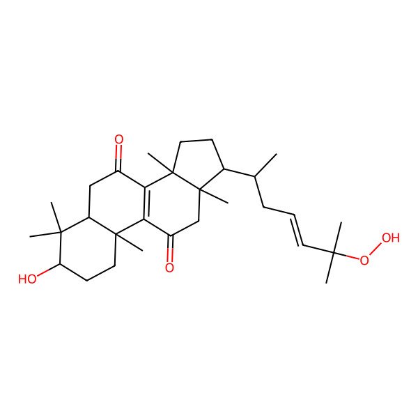 2D Structure of (3S,5R,10S,13S,14S,17S)-17-[(E,2S)-6-hydroperoxy-6-methylhept-4-en-2-yl]-3-hydroxy-4,4,10,13,14-pentamethyl-2,3,5,6,12,15,16,17-octahydro-1H-cyclopenta[a]phenanthrene-7,11-dione
